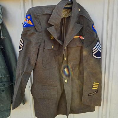 Large assortement of vintage Military clothing & coats - wool trench - hat - pants