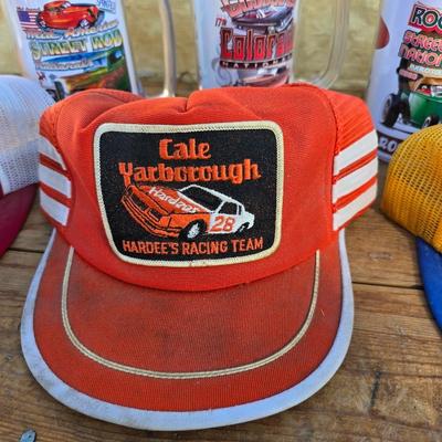 Vintage racing / car hats with several hot rod good guys mugs - race car - with Broncos and half a bubble off hats too