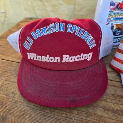 Vintage racing / car hats with several hot rod good guys mugs - race car - with Broncos and half a bubble off hats too