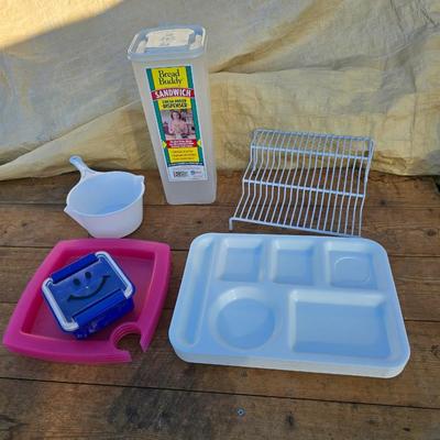 Food trays, plastic food storage containers and spice organizer
