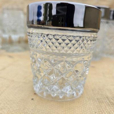 Vintage Anchor Hocking Wexford Platinum drinking glass set - with an assortment of other tumblers - stemware - water glasses