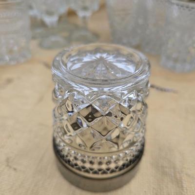 Vintage Anchor Hocking Wexford Platinum drinking glass set - with an assortment of other tumblers - stemware - water glasses