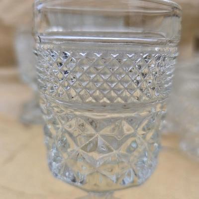 Vintage Anchor Hocking Wexford Platinum drinking glass set - with an assortment of other tumblers - stemware - water glasses