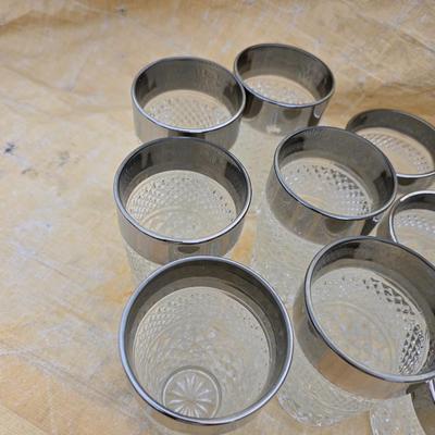 Vintage Anchor Hocking Wexford Platinum drinking glass set - with an assortment of other tumblers - stemware - water glasses