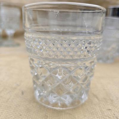 Vintage Anchor Hocking Wexford Platinum drinking glass set - with an assortment of other tumblers - stemware - water glasses