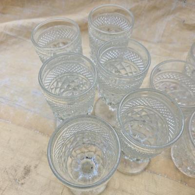 Vintage Anchor Hocking Wexford Platinum drinking glass set - with an assortment of other tumblers - stemware - water glasses
