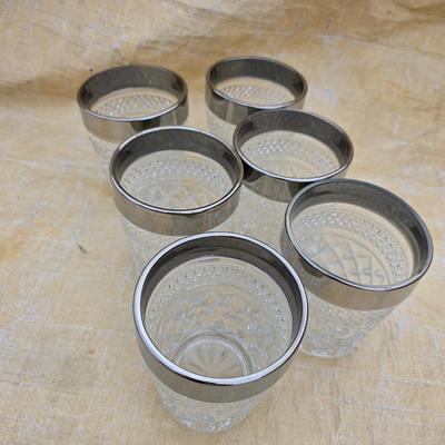 Vintage Anchor Hocking Wexford Platinum drinking glass set - with an assortment of other tumblers - stemware - water glasses