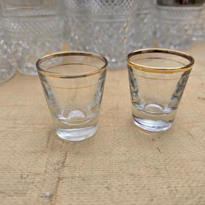 Vintage Anchor Hocking Wexford Platinum drinking glass set - with an assortment of other tumblers - stemware - water glasses