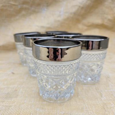Vintage Anchor Hocking Wexford Platinum drinking glass set - with an assortment of other tumblers - stemware - water glasses
