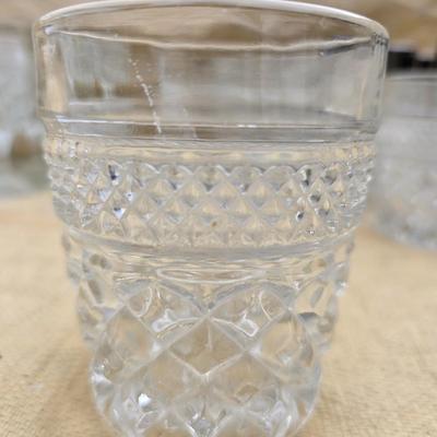 Vintage Anchor Hocking Wexford Platinum drinking glass set - with an assortment of other tumblers - stemware - water glasses