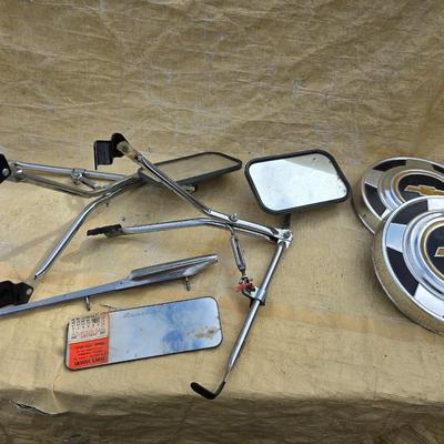 Towing mirrors with mounts - vintage chevy hubcaps - pontiac mirror