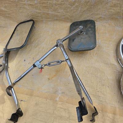 Towing mirrors with mounts - vintage chevy hubcaps - pontiac mirror