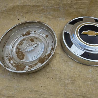 Towing mirrors with mounts - vintage chevy hubcaps - pontiac mirror