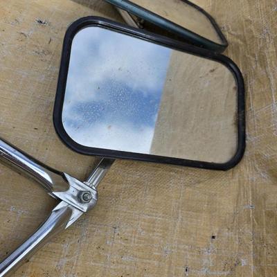 Towing mirrors with mounts - vintage chevy hubcaps - pontiac mirror