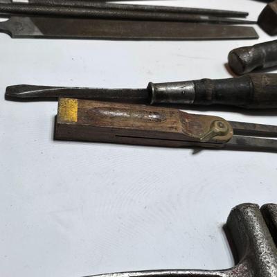 Antique farm tools - drawbar - Monkey wrench - screwdrivers - Rasp - Hershel chain break detacher - and more