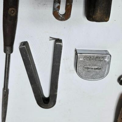 Antique farm tools - drawbar - Monkey wrench - screwdrivers - Rasp - Hershel chain break detacher - and more
