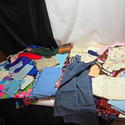 Huge lot of Fabric scraps = different colored - sized - and materials -