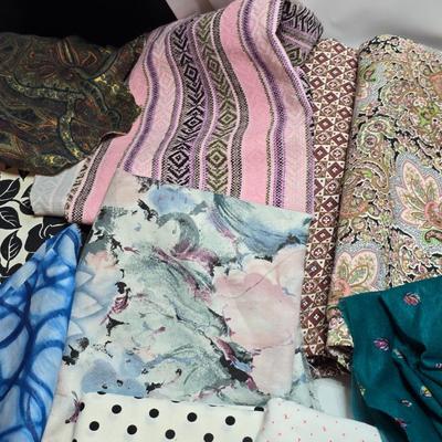 Huge lot of Fabric scraps = different colored - sized - and materials -