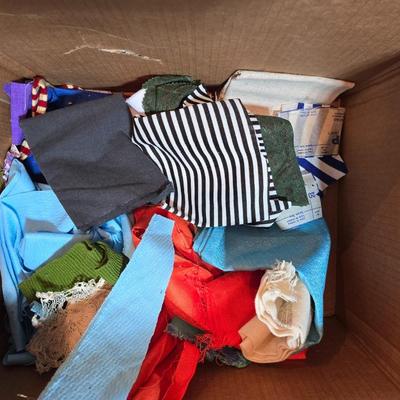Huge lot of Fabric scraps = different colored - sized - and materials -