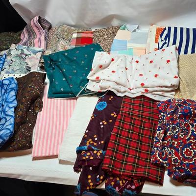 Huge lot of Fabric scraps = different colored - sized - and materials -