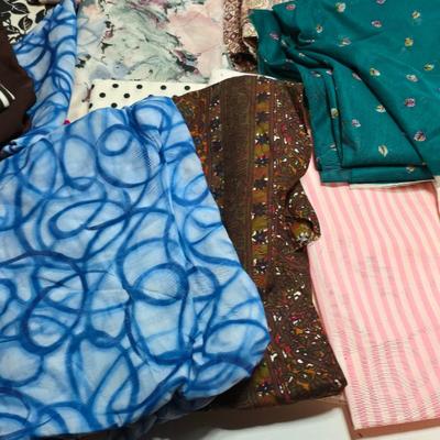 Huge lot of Fabric scraps = different colored - sized - and materials -