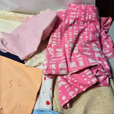 Huge lot of Fabric scraps = different colored - sized - and materials -