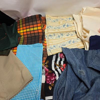 Huge lot of Fabric scraps = different colored - sized - and materials -