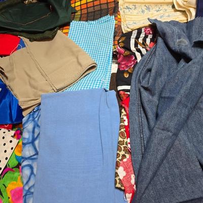 Huge lot of Fabric scraps = different colored - sized - and materials -