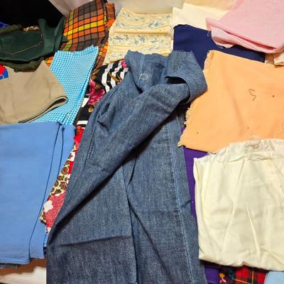 Huge lot of Fabric scraps = different colored - sized - and materials -