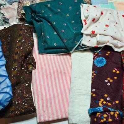 Huge lot of Fabric scraps = different colored - sized - and materials -
