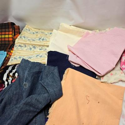 Huge lot of Fabric scraps = different colored - sized - and materials -