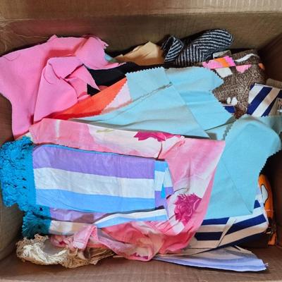 Huge lot of Fabric scraps = different colored - sized - and materials -