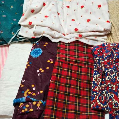 Huge lot of Fabric scraps = different colored - sized - and materials -