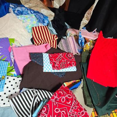 Huge lot of Fabric scraps = different colored - sized - and materials -
