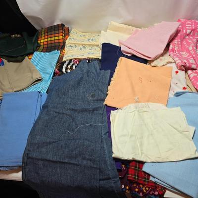Huge lot of Fabric scraps = different colored - sized - and materials -
