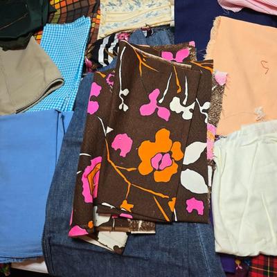 Huge lot of Fabric scraps = different colored - sized - and materials -
