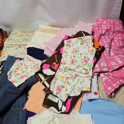 Huge lot of Fabric scraps = different colored - sized - and materials -