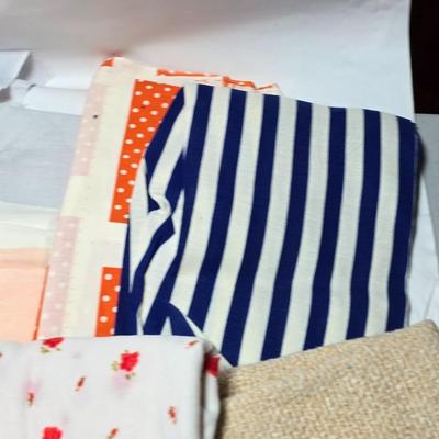 Huge lot of Fabric scraps = different colored - sized - and materials -