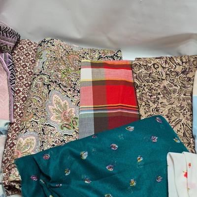 Huge lot of Fabric scraps = different colored - sized - and materials -