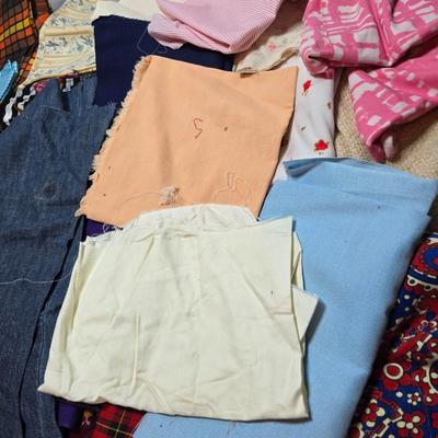 Huge lot of Fabric scraps = different colored - sized - and materials -