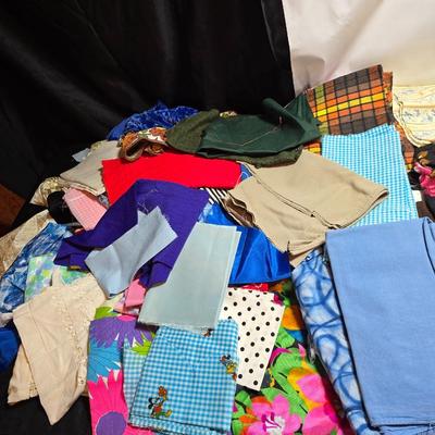 Huge lot of Fabric scraps = different colored - sized - and materials -