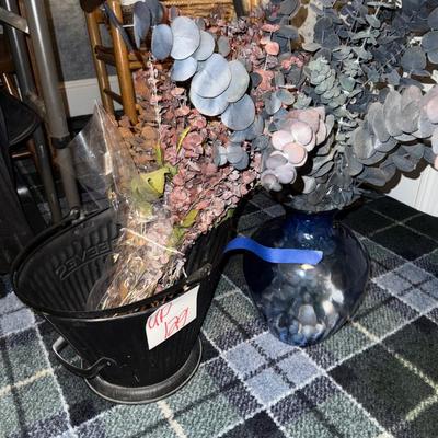 Sale Photo Thumbnail #816: UP129-vase and metal bucket with eucalyptus