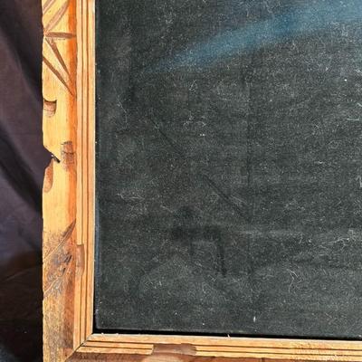 Vintage black velvet white horse painting
