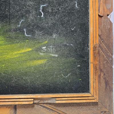 Vintage black velvet white horse painting