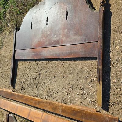 Antique wooden full - Double sized bed frame - headboard, footboard and rails