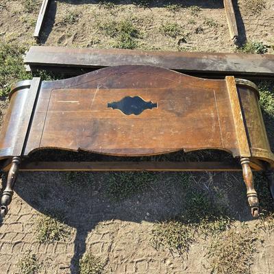 Antique solid wood Full bed headboard and wrap around curved footboard