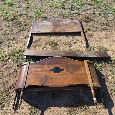 Antique solid wood Full bed headboard and wrap around curved footboard