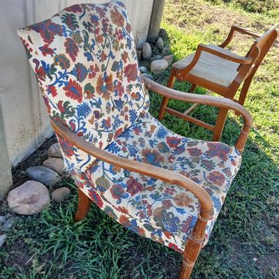 Two antique chairs - Lounging chair and vanity chair - old wooden project chairs !