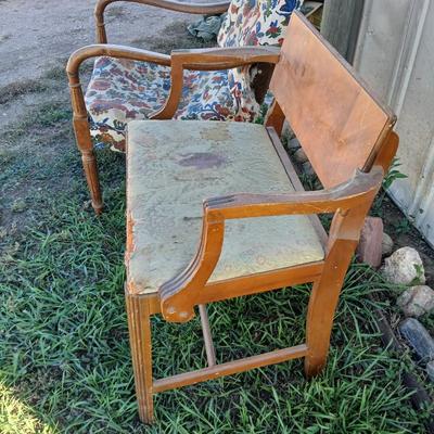 Two antique chairs - Lounging chair and vanity chair - old wooden project chairs !