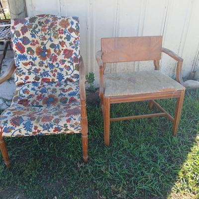 Two antique chairs - Lounging chair and vanity chair - old wooden project chairs !